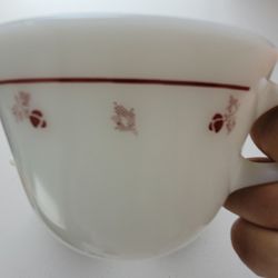 4 Vintage Pyrex  Burgundy Rose Teacups 