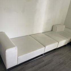Large Deep White Leather Couch / Sofa 