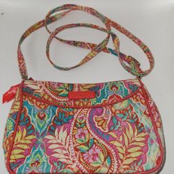 Vera Bradlet Small Pink Crossbody Purse Floral With Ferns