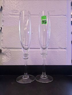 Beautiful vintage Pottery Barn Claro champagne flutes, $35 for the pair
