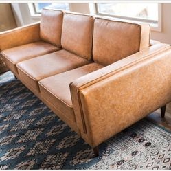 TAN VEGAN LEATHER LOVESEAT COUCH/SOFA (LIKE NEW)