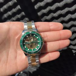 ONL-RLX-SUB- AUT-96-04 Movement Automatic Silver Gold Green Skeleton  Glass Back  Waterproof  Luminous  Premium  Stainless Steel  