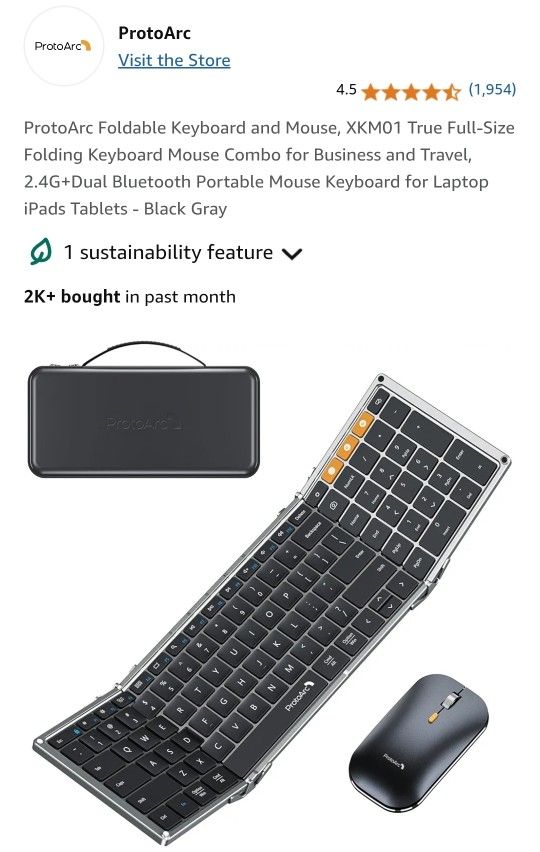 ProtoArc Foldable Keyboard and Mouse, XKM01 True Full-Size Folding Keyboard Mouse Combo for Business and Travel