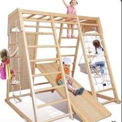 7-in-1 Wooden Indoor Jungle Gym | Slide, Swing & Climbing Set