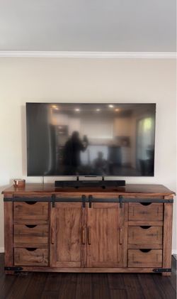 Rustic Wood TV Console with Barn Door