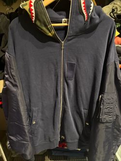 Bape split shark zip up bomber navy jacket
