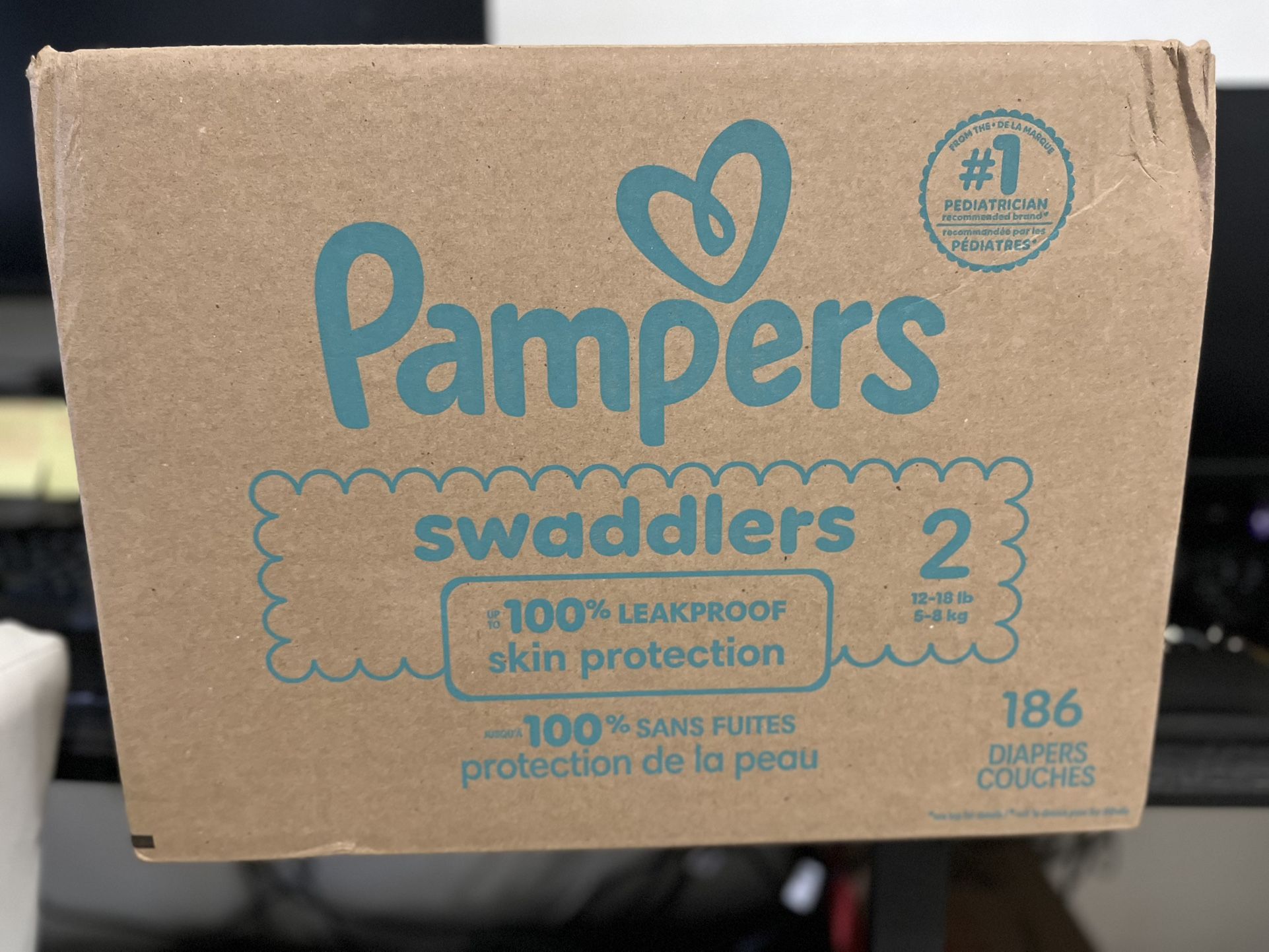 Pampers Swaddlers Diapers, Size 2 (10-22 lbs), 186 Count