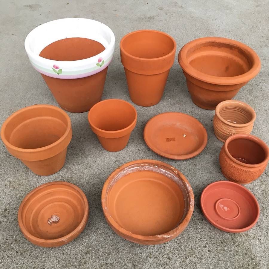 Lot 10+ Small Clay Pots and Saucers Indoor Outdoor Flower Herb Sedum