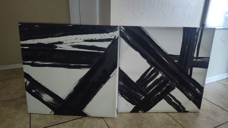 2 - 22" Black and White Strokes In Noir Canvas Wall Art