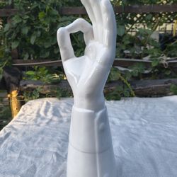 16"  White Ceramic Figural Hand Sculpture Statue OK Gesture
