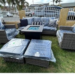Brand New Patio Outdoor Furniture Set With Fire Pit Swivel Chairs