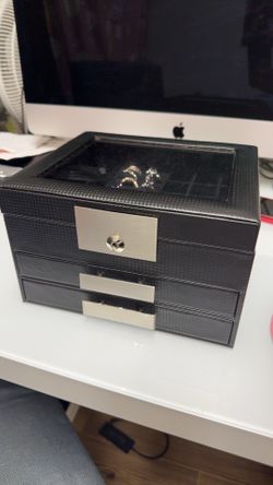 Jewelry Box with Glass Lid, 3-Tier Women PU Leather Jewelry