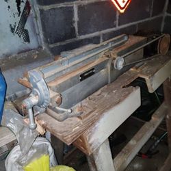 Vintage Wood Planer On Handmade Cart