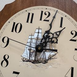 Vintage Nautical Wooden Wall Clock – Sailing Ship Maritime Coastal Decor ⚓
