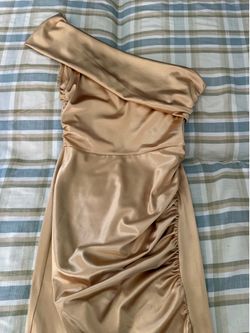 Gold Satin One-Shoulder Ruched Dress
