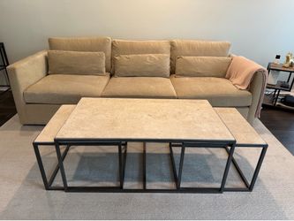 Designer Sofa (Walter E. Smithe) & 3-piece Marble Top Coffee Table