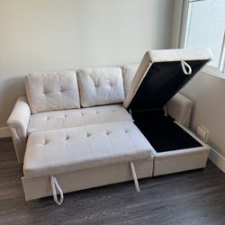 Beige L Sectional Couch New In Box 📦 USB Port ✅ Pull Out Bed ✅ Storage Underneath ✅ Side Pockets ✅ Reversible L ✅ New In Box ✅