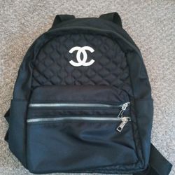 Black CC Fashion Backpack With Silver Monogram