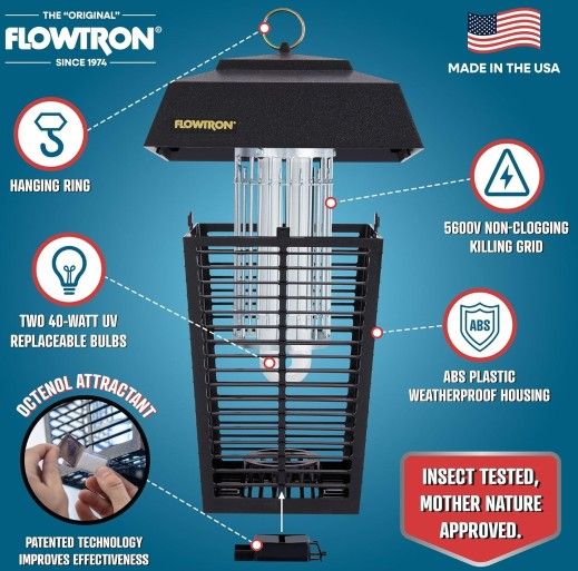 Flowtron Bug Zapper, 11/2 Acre of Outdoor Coverage with Powerful 80W