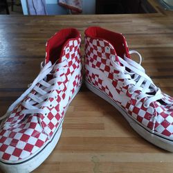 Red And White Checkered High Top Vans 