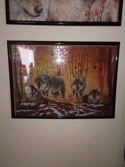 Framed Wolf Pack Completed Jigsaw Puzzle