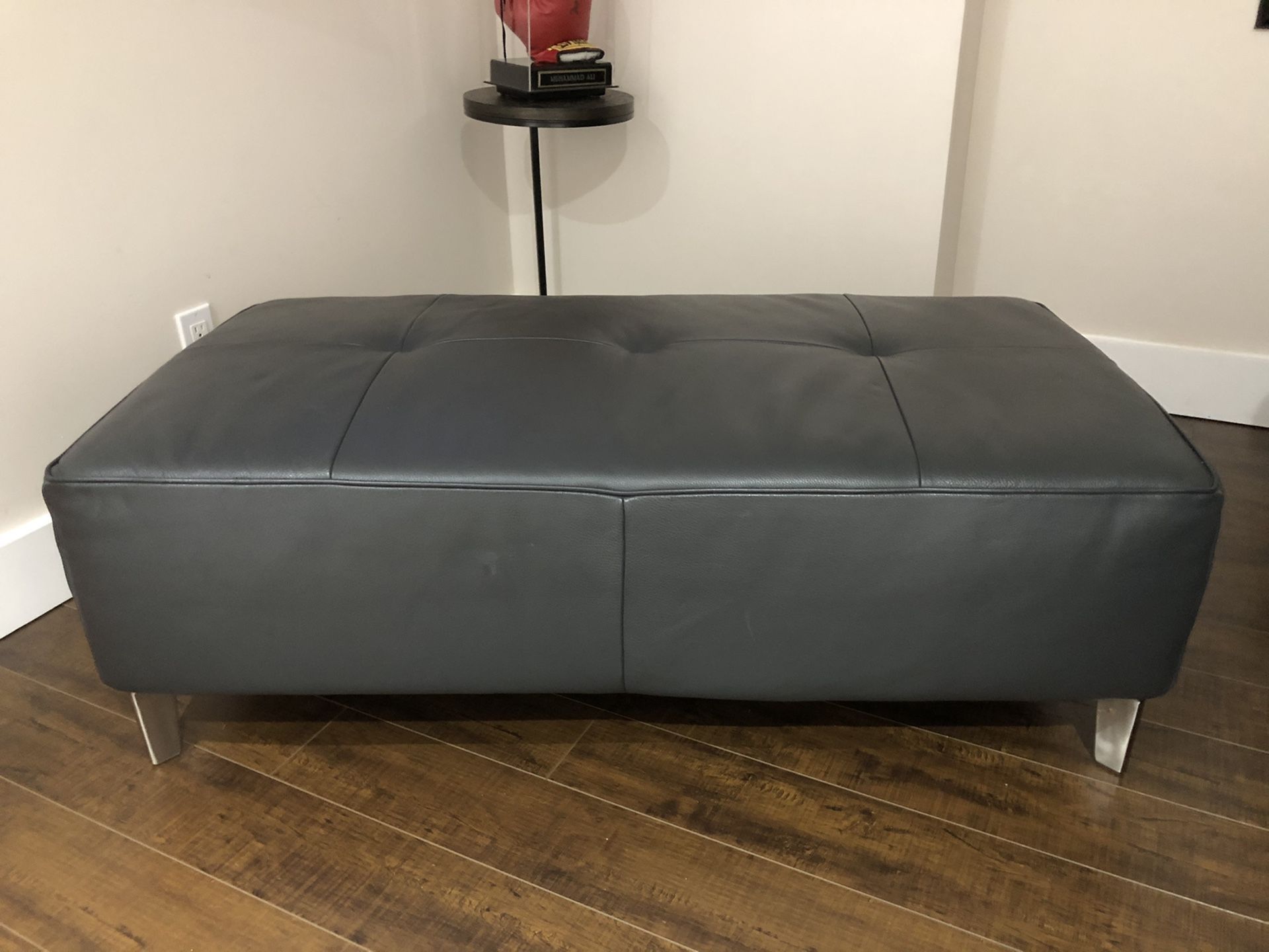 Leather Charcoal Gray Ottoman