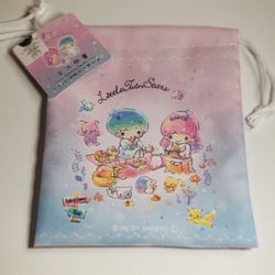 New Daiso Sanrio LITTLE TWIN STARS MINI DRAWSTRING BAG 5.5" x 7.5"  New