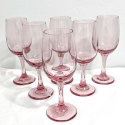 6 Vintage Libbey Premiere pink water goblets or wine glasses