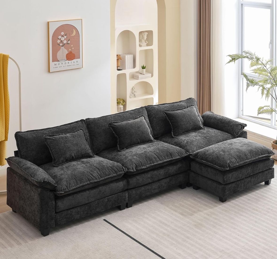 Black L-Shaped Sofa & Ottoman