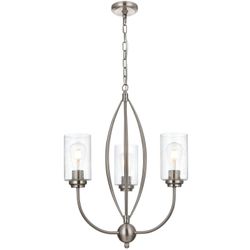 3-Lights Pendant Light Fixtures with Seeded Glass, Farmhouse Chanderlier Hanging Ceiling Lighting in Brushed Nickel for Dining Room Bedroom Kitchen I