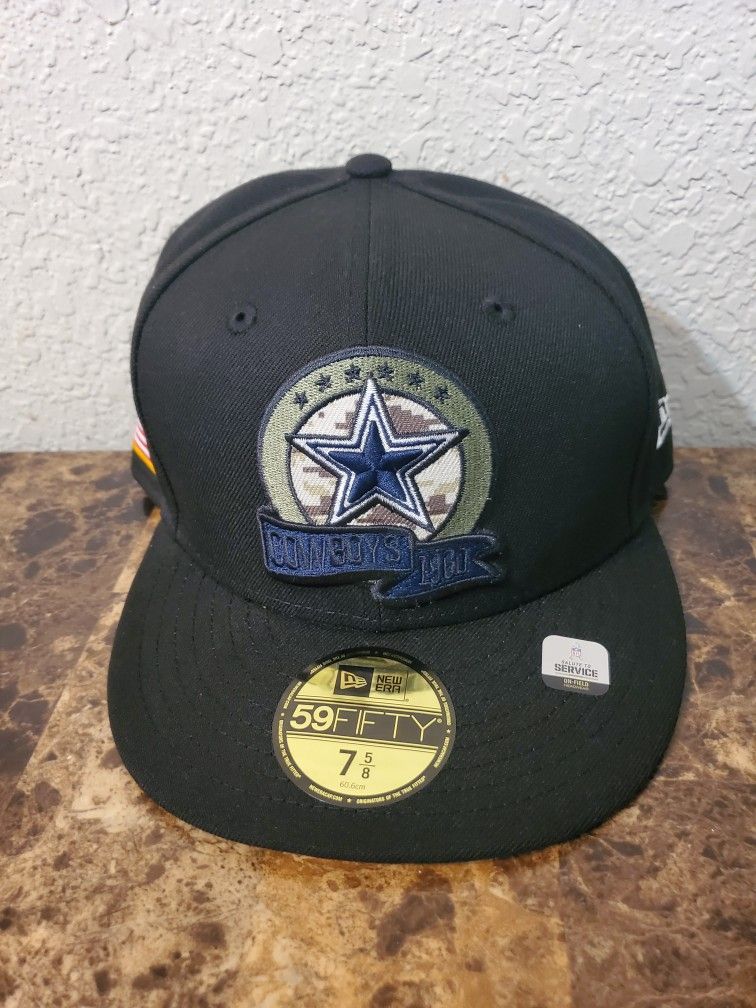 New Era 59FIFTY Black Dallas Cowboys Hat Cap Fitted Salute to Service 7 5/8