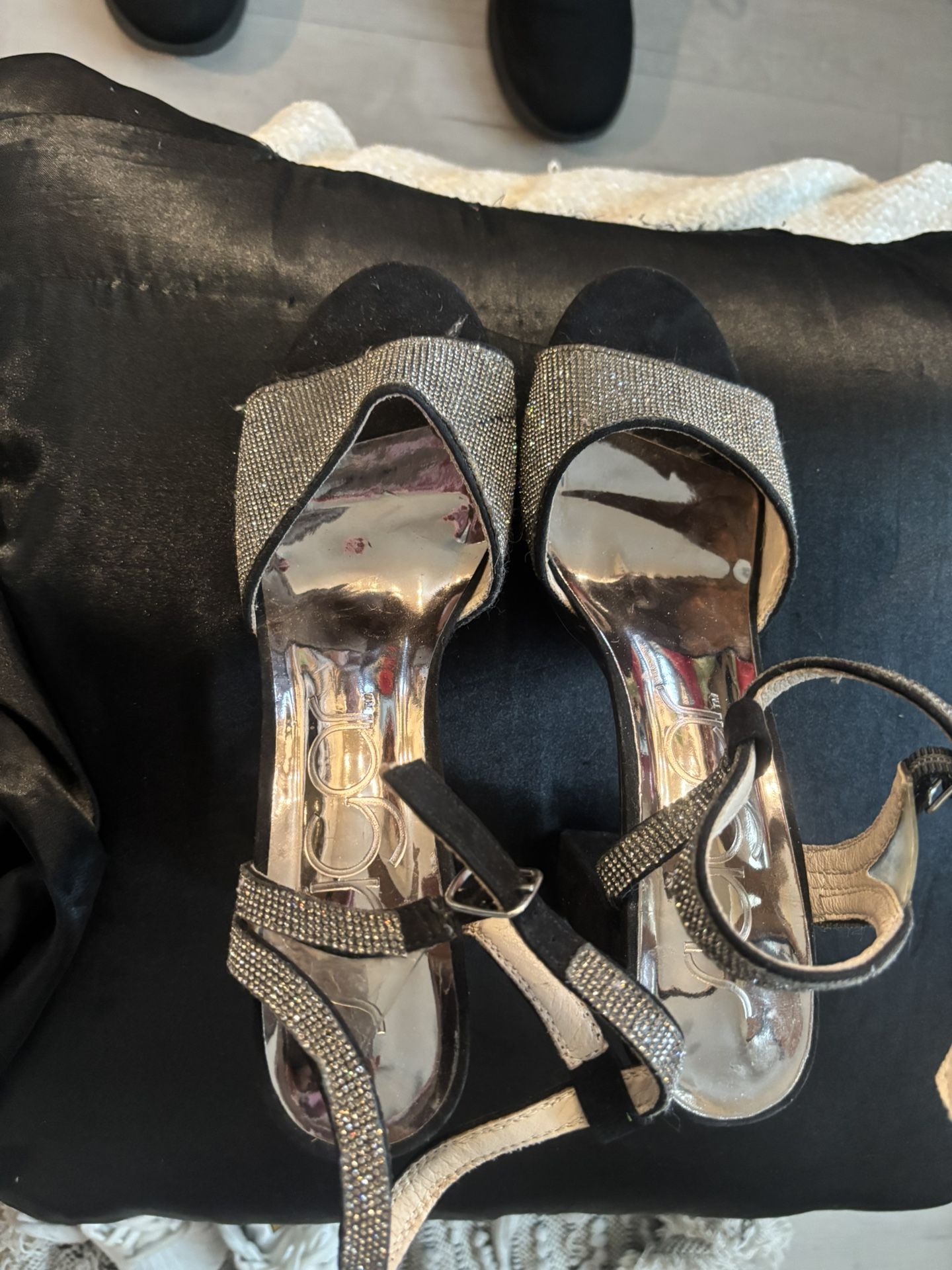 Sugar, Black And Gold Rhinestone High Heels size 8 1/2