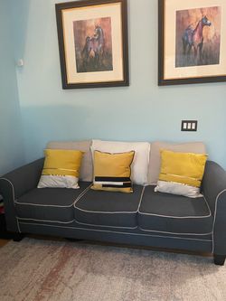 Dark blue Sofa & love seat with Piping Detail