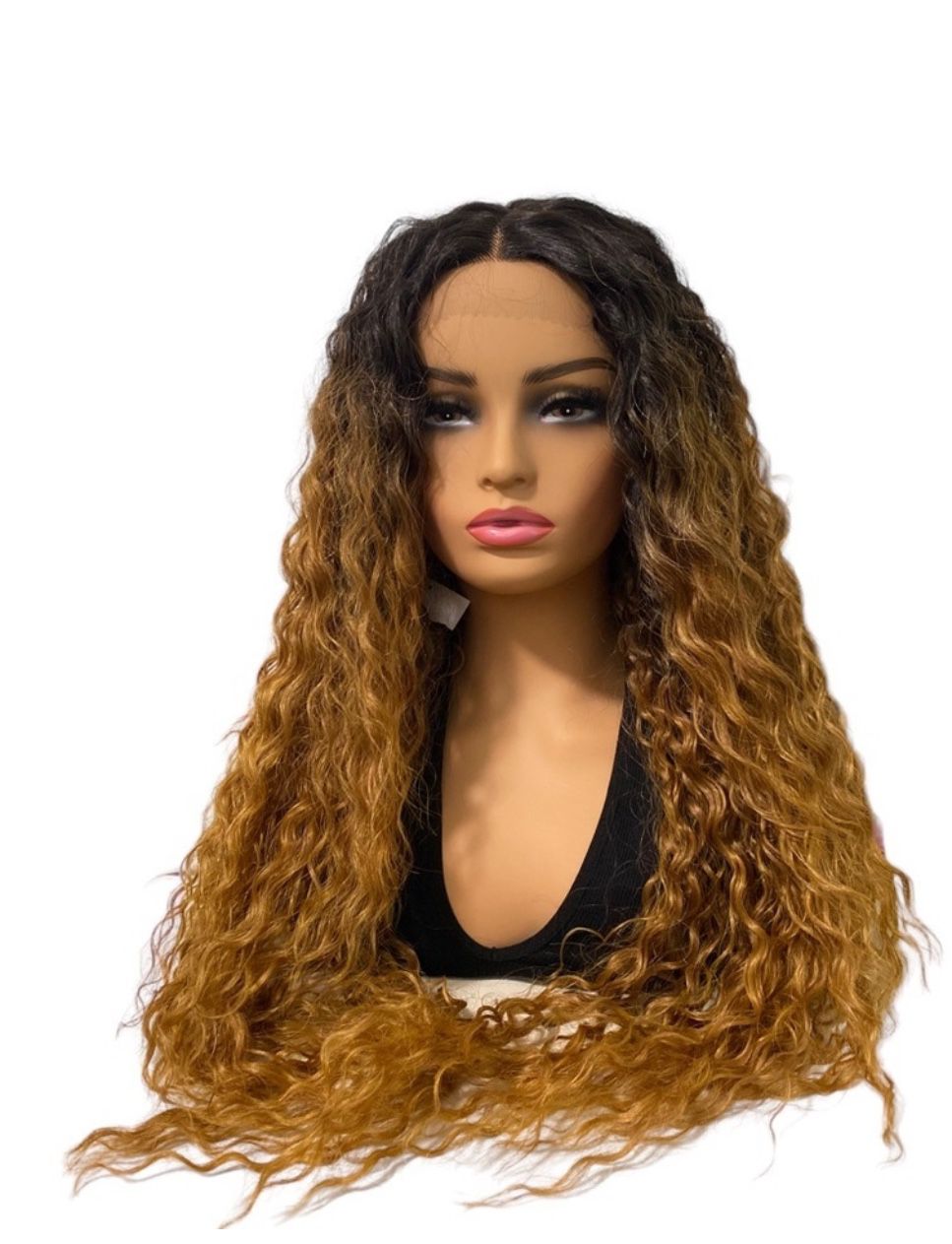 Front lace Curly Wig Black to Blonde long Wig
