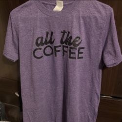 Purple Heathered “all The Coffee” Gildan unisex T-shirt M