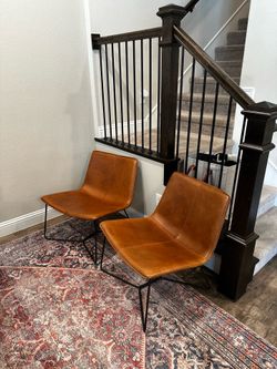 West Elm Slope Leather Lounge Chairs – Pair