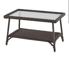 Emerald View Brown Rectangle Wicker Outdoor Coffee Table with Smoky Glass