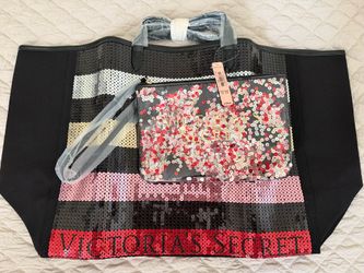 New Victoria's Secret Sequin Tote Bag and Pouch Set
