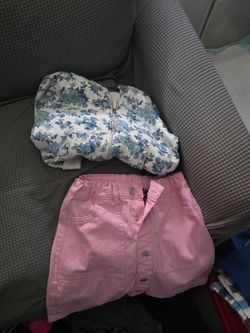 Floral Zip Jacket and Pink Denim Skirt Bundle