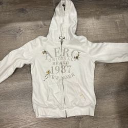 Aeropostale white zip up hoodie with rhinestone