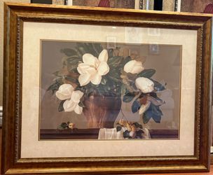 Large Magnolia Flower Print in Elegant Gold Frame - Charity Sale!