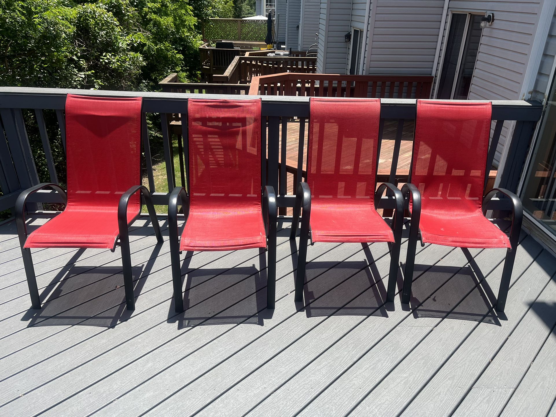 4 Red Deck Chairs