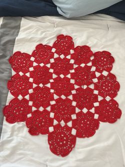Beautiful hexagon Red Crochet Lace Doily
