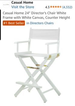 24" Director's Chair White Frame with White Canvas, Counter Height