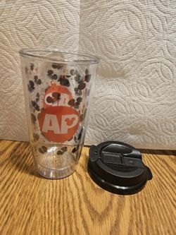 DISNEYLAND MICKEY MOUSE MULTIPLE PRINTS AP ANNUAL PASS CLEAR CUP TRAVEL TUMBLER W/LID 