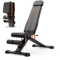 Weight Bench - Foldable Workout Bench Press with 36" Extended Backrest for Home Gym Strength Training,Folding Flat Incline Bench with 80x40MM Steel fo