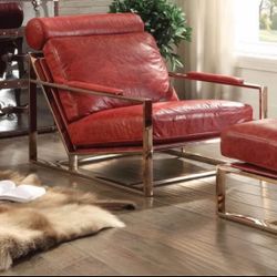 Red Top Grain Leather Chair