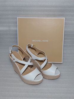Michael Kors Designer Sandals Wedge Heels sling back. Authentic. New In Box. White leather. Retail $160. Size 9 women's shoes