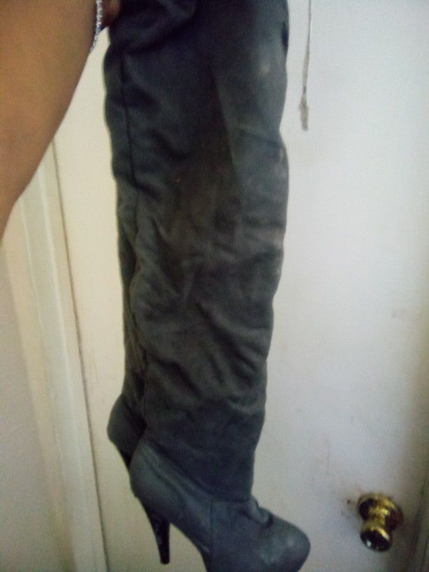 Grey Suede Thigh High Boots Size 8/12