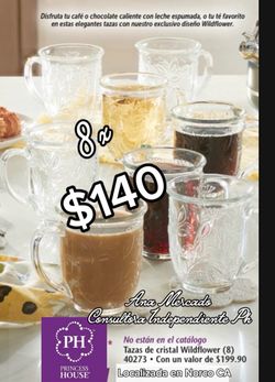 Princess house tazas de vidrio wildflower glass coffee mugs(8)